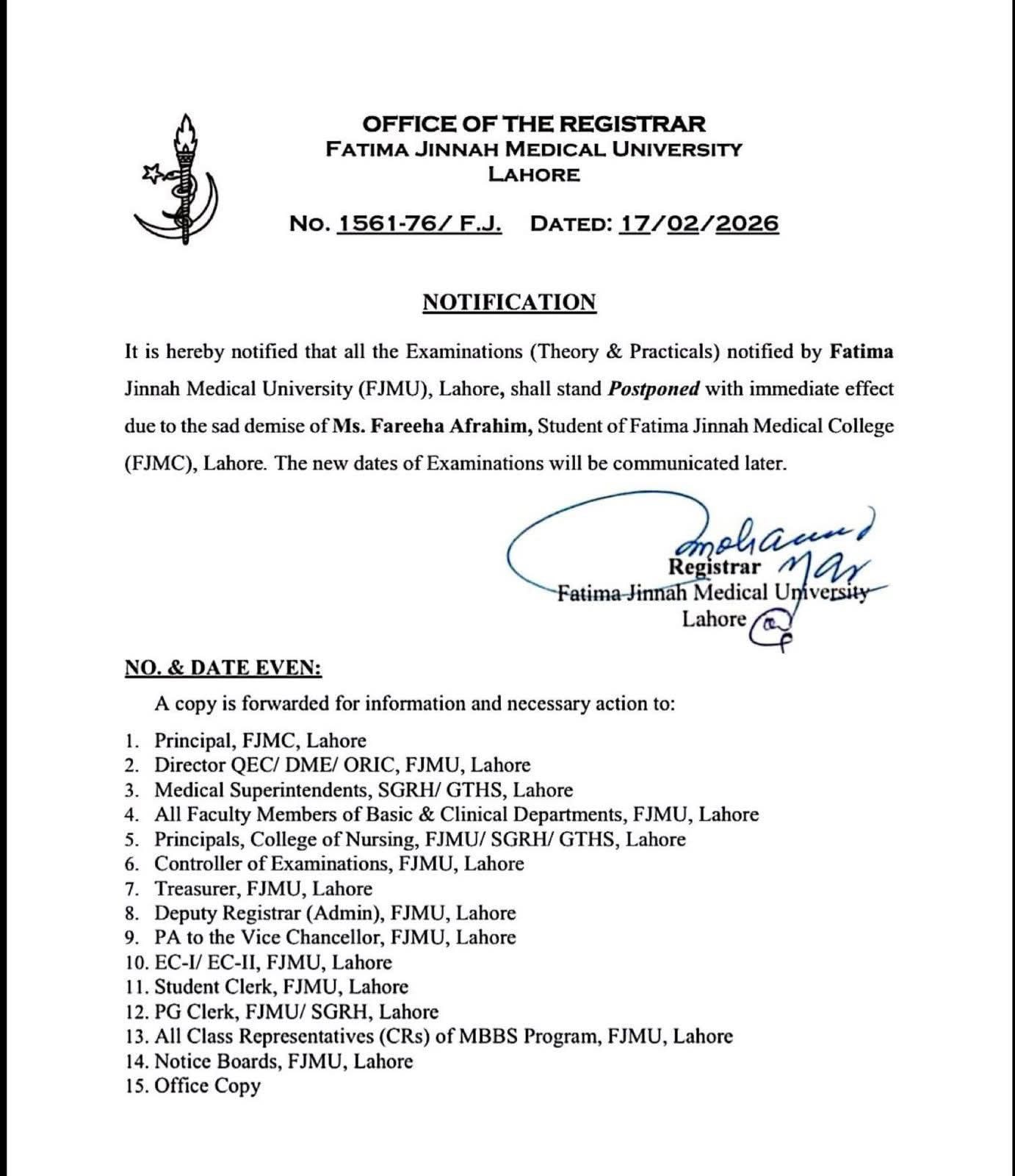 Suicide Of Mbbs Student Fjmu Suspends Classes Postpones Exams 