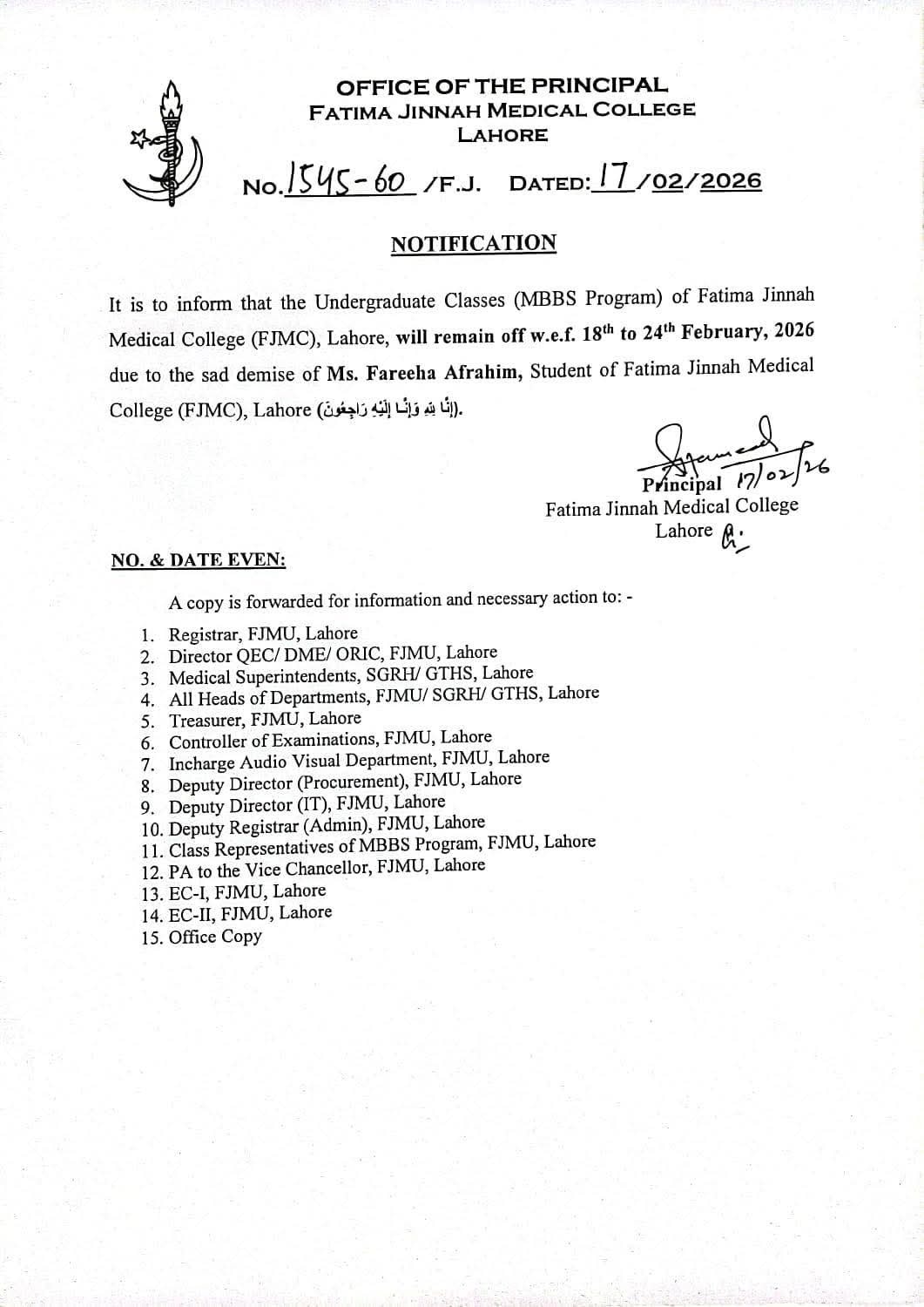 Suicide Of Mbbs Student Fjmu Suspends Classes Postpones Exams 
